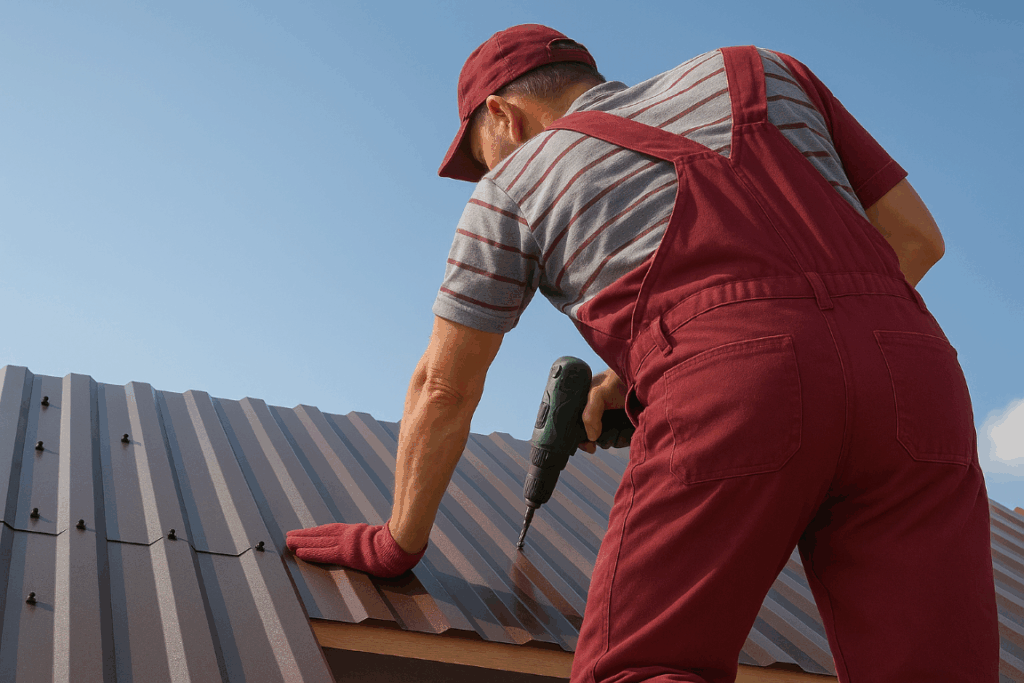 Roofer assessing shingle damage on a residential home, before recommending a full roof installation.
